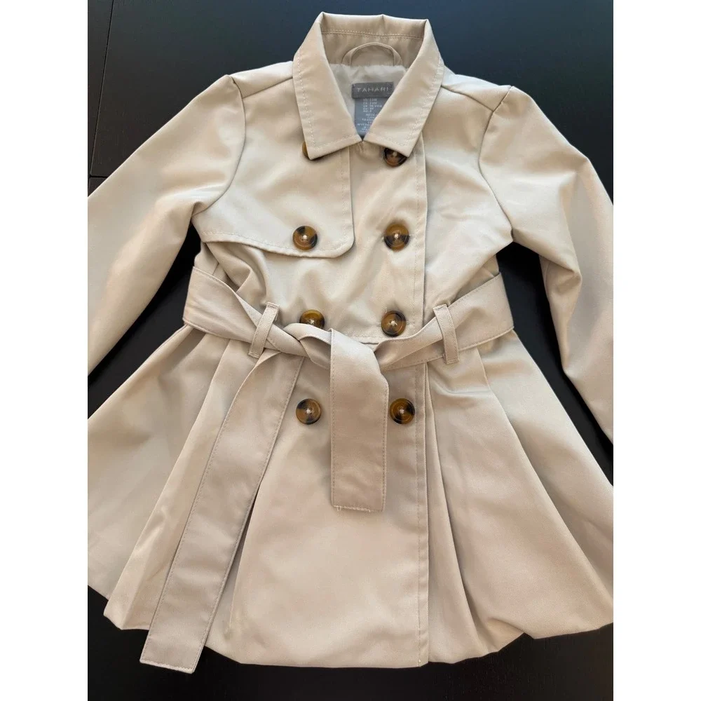 Tahari Toddler Trench Coat Baby Girls Size 24 Months Tan Belted Double-Breasted